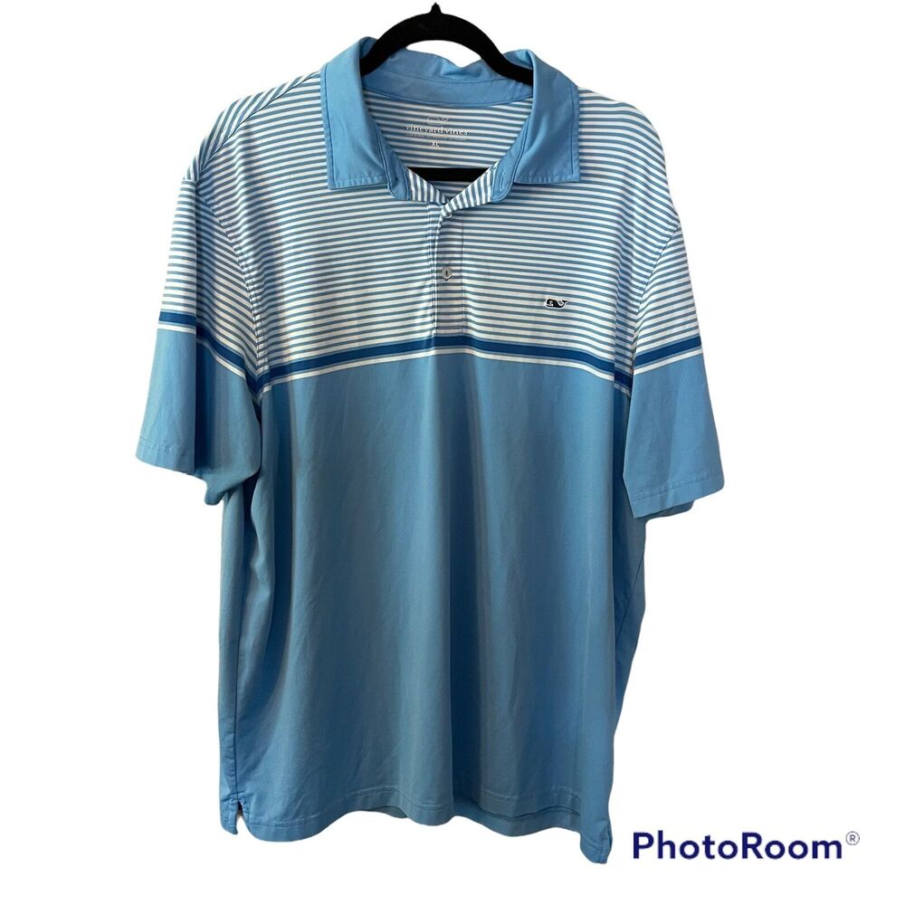 Vineyard Vines Short Sleeve Polo Shirt Mens XL Blue White Stripes Whale
